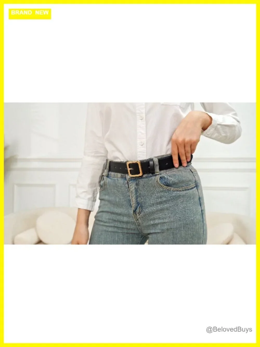 Faux Leather Belt with Square Buckle for Women